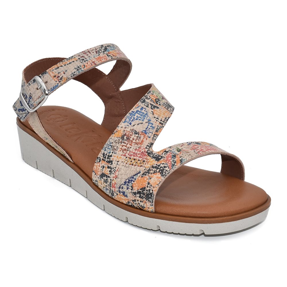 Tekila 1358 Sandalia de cuña baja multicolor beig.
