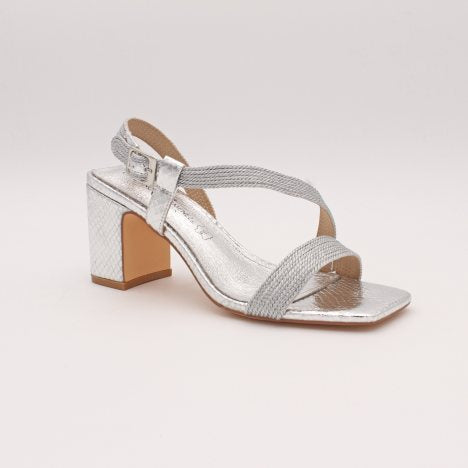 Cayetano Giménez 56611 Sandalia de tacón alto cuerdas plata.