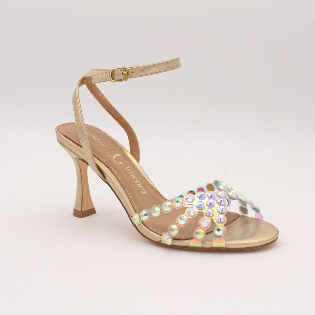 Cayetano Giménez 58001 Sandalia de tacón alto pedrería oro.