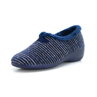 Cabrera 5635 Zapatilla de estar por casa cerrada cuña baja rayas marino.