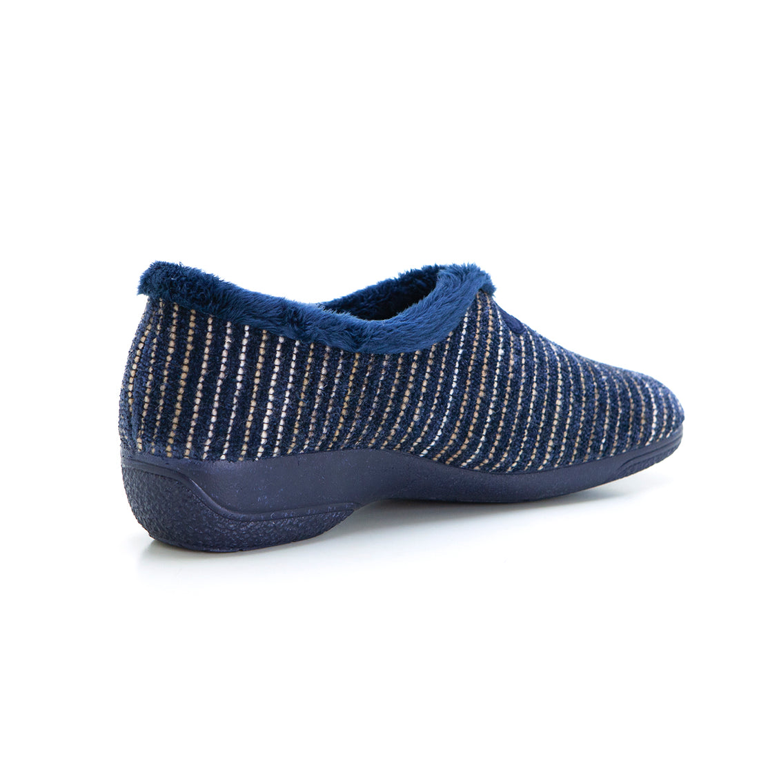 Cabrera 5635 Zapatilla de estar por casa cerrada cuña baja rayas marino.