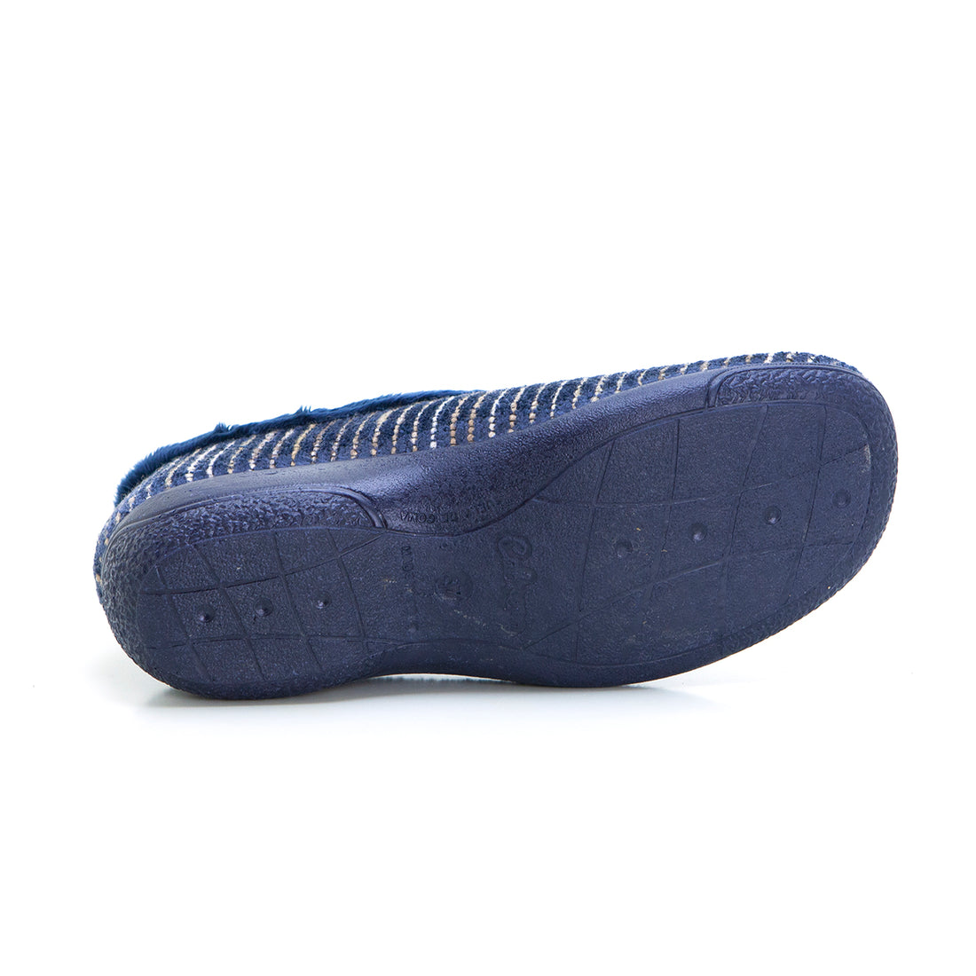 Cabrera 5635 Zapatilla de estar por casa cerrada cuña baja rayas marino.