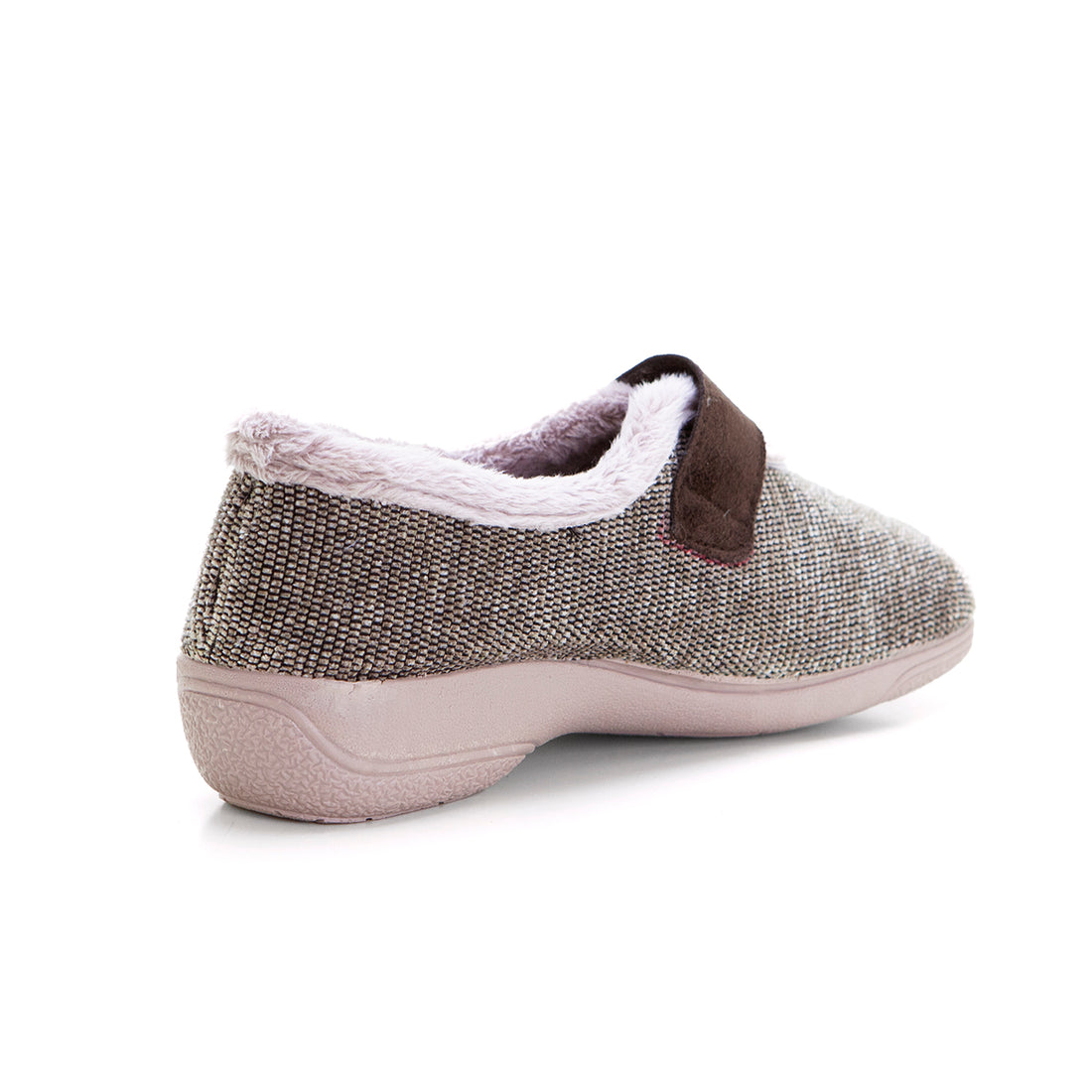 Cabrera 5635 Zapatilla de estar por casa velcro cuña baja visón.