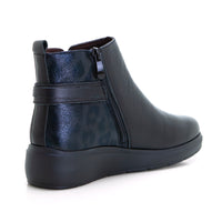 Treintas 4407 Botín plano pieza leopardo negro.