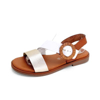 Jordana 4431 sandalia plana blanca y cuero