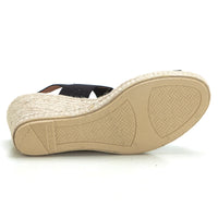 Mediterrania 50223 Sandalia de esparto cuña alta bandas negro