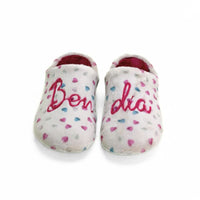 Zapatilla de casa Garzón mujer Bon Dia blanca con corazones