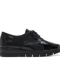 24HRS Zapato de mujer con cordones en charol negro