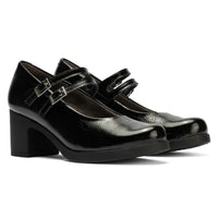 Zapato Mercedes Pitillos mujer de charol negro con doble hebilla