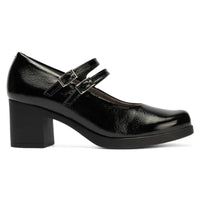 Zapato Mercedes Pitillos mujer de charol negro con doble hebilla