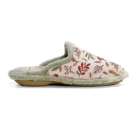 Zapatilla de casa Biorelax 4538 oliva con estampado de hojas