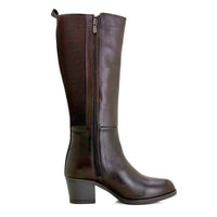 Bota alta Treintas L1504 de piel marrón con tacón