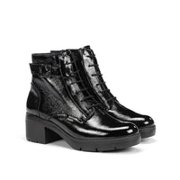 Fluchos F2107 Botín Fugaz de mujer de tacón medio en charol negro