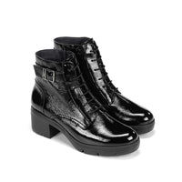 Fluchos F2107 Botín Fugaz de mujer de tacón medio en charol negro