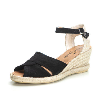 Calzamur 40168 Sandalia de cuña esparto serraje negro