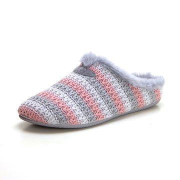 Garzón 15400.346 Zapatilla de ir por casa mujer destalonada lana rayas gris.