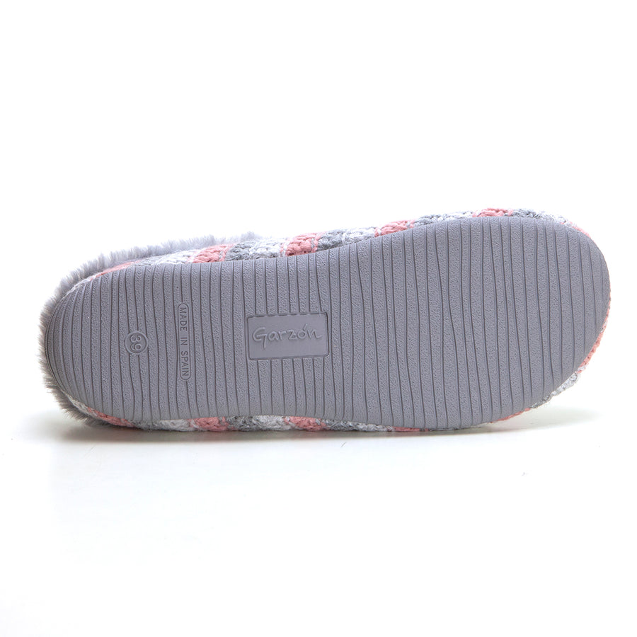 Garzón 15400.346 Zapatilla de ir por casa mujer destalonada lana rayas gris.