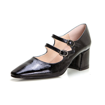 Patricia Miller 6451 Zapato de salón con doble correa  tacón medio negro