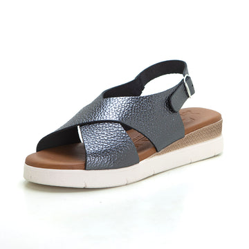 WalkFlex 25028 Sandalia mujer de cuña baja cruzada plomo.