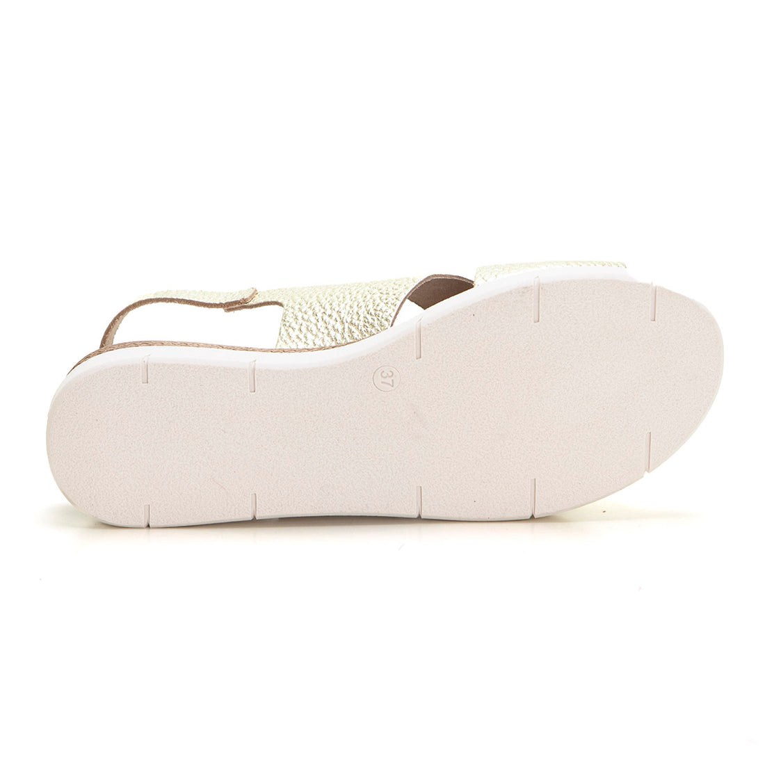 WalkFlex 25028 Sandalia mujer de cuña baja cruzada platino.