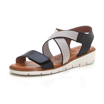 WalkFlex 24131 Sandalia mujer de cuña baja cruzada negro