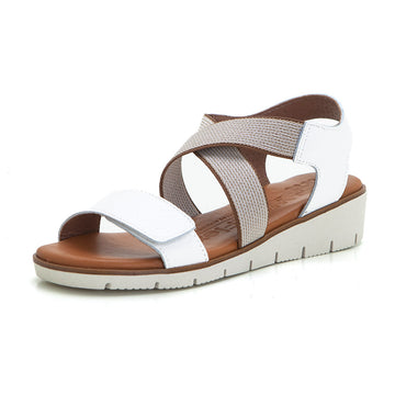 WalkFlex 24131 Sandalia mujer de cuña baja cruzada blanco