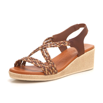 WalkFlex 24103 Sandalia mujer de cuña tiras trenzadas marrón