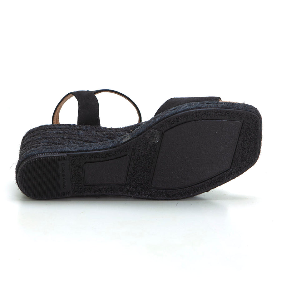 Cabrera 98NS-5 Sandalia de esparto de cuña alta negro.