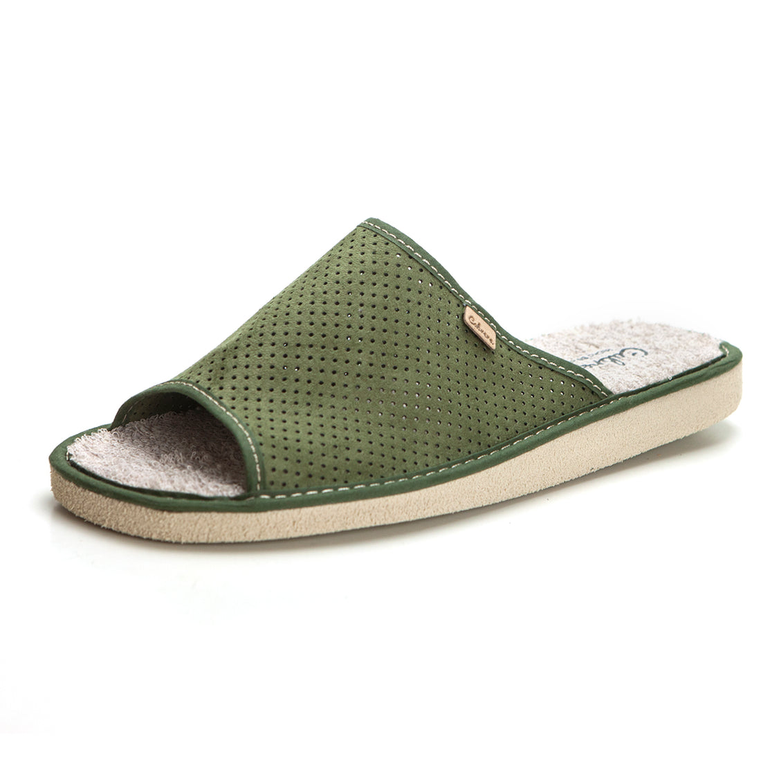 Cabrera 2883 Zapatilla de estar por casa hombre destalonada oliva.
