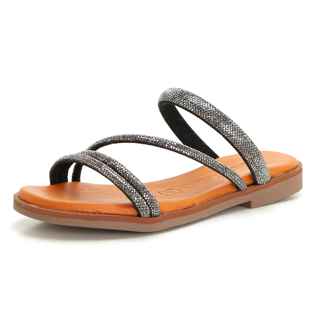 Jordana 42800 Sandalia destalonada tiras brillo negro.
