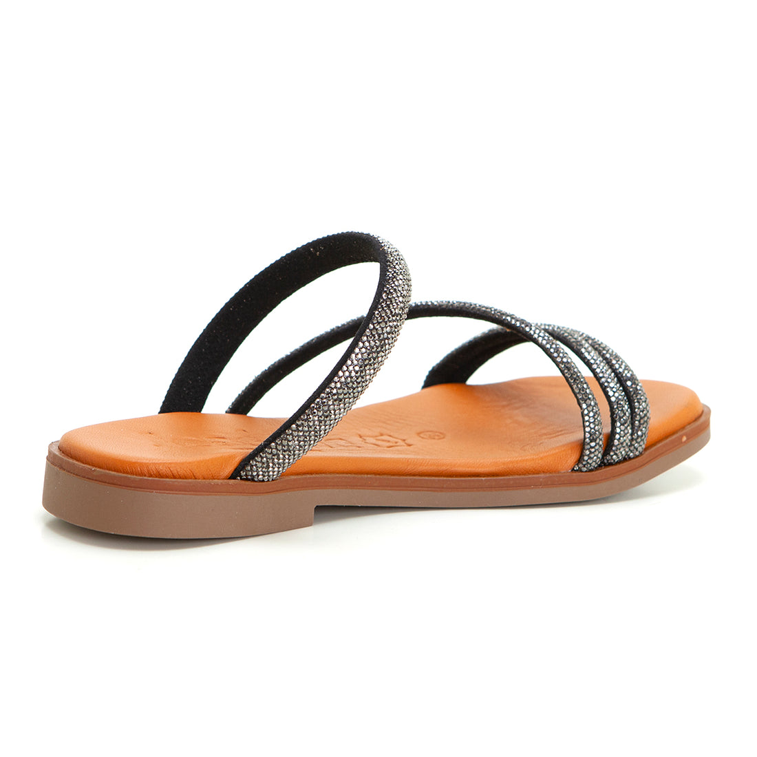 Jordana 42800 Sandalia destalonada tiras brillo negro.