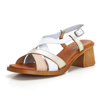 Jordana 4169 Sandalia de tacón medio tiras cruzadas blanco.