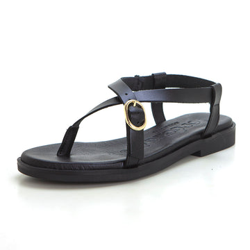 Jordana 4441 Sandalia plana de dedo hebilla negro.