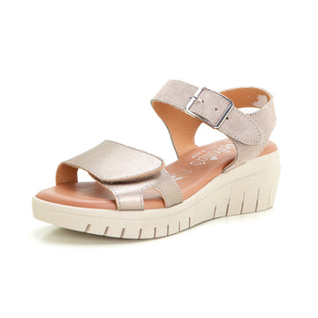 Valerias 2000 Sandalia de cuña media con plataforma velcro taupe.