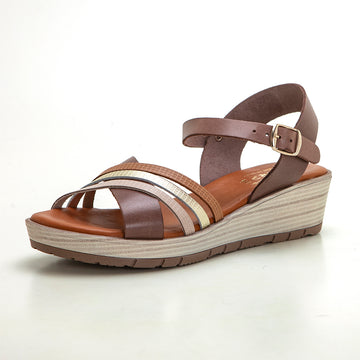 Studio Scarpe 90137 Sandalia de cuña con plataforma tiras marrón.