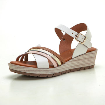 Studio Scarpe 90137 Sandalia de cuña con plataforma tiras blanco.