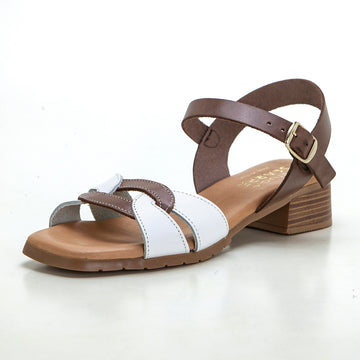 Studio Scarpe 151782 Sandalia de tacón bajo pala combinada marrón.