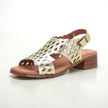 Studio Scarpe 151763 Sandalia de tacón bajo abotinada calada platino.