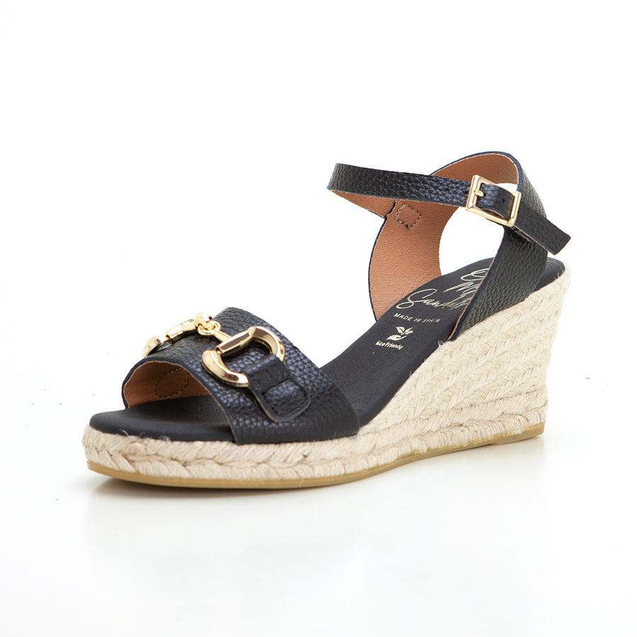 Oh my Sandals 5744 Sandalia de cuña esparto negro.