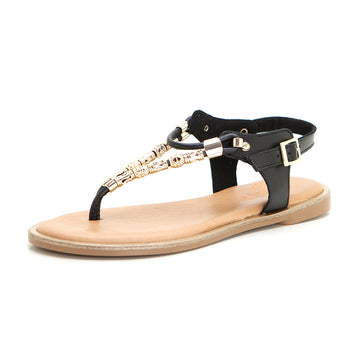 PORRONET 3112 SANDALIA ESCLAVA PLANA PIEL CON ABALORIOS NEGRO