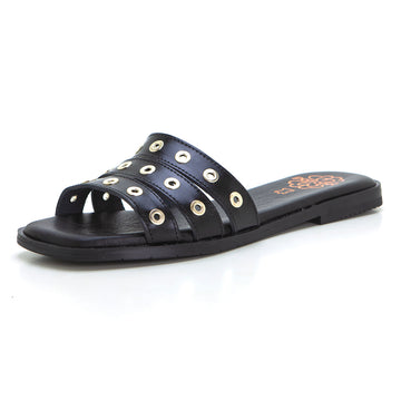 PORRONET 3119 SANDALIA PLANA DESTALONADA DE PIEL CON TACHUELAS NEGRO