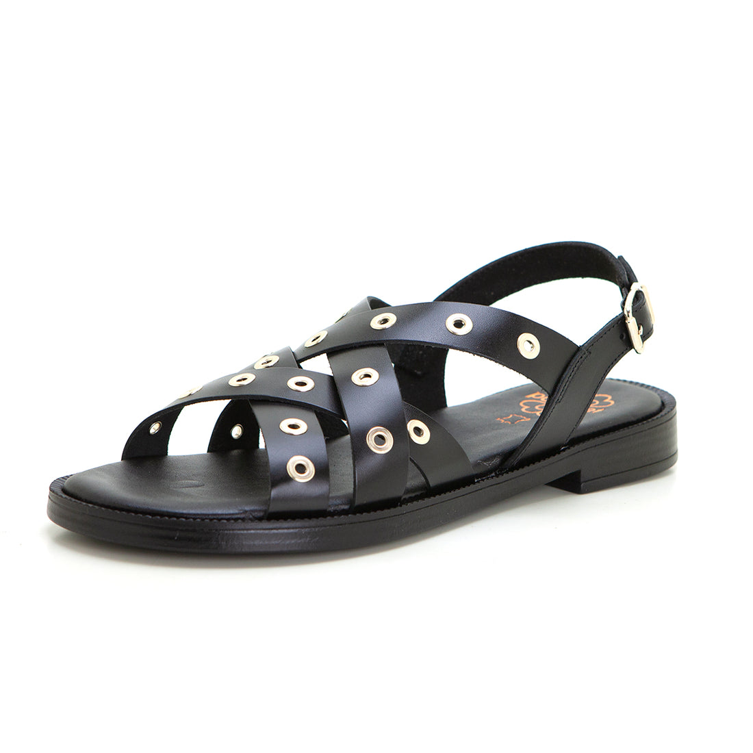PORRONET 3125 SANDALIA PLANA DE PIEL CON TACHUELAS NEGRO