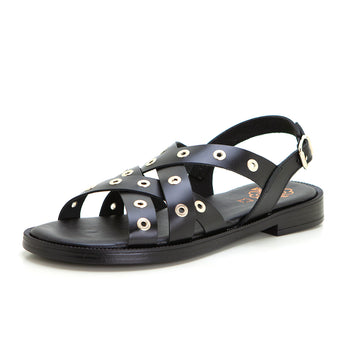 PORRONET 3125 SANDALIA PLANA DE PIEL CON TACHUELAS NEGRO