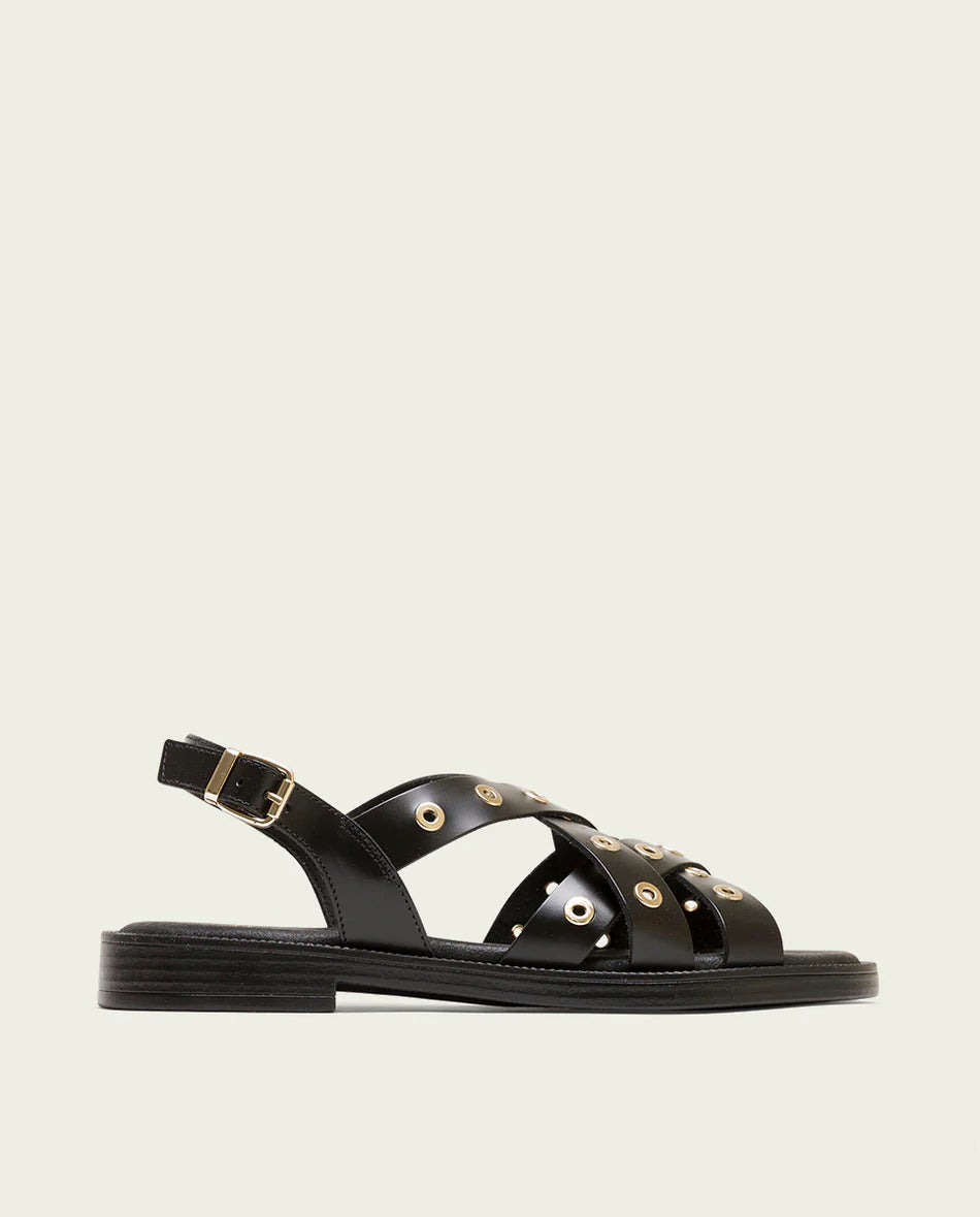 PORRONET 3125 SANDALIA PLANA DE PIEL CON TACHUELAS NEGRO