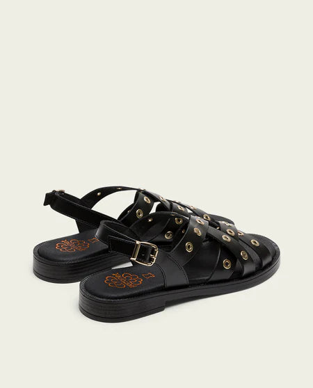 PORRONET 3125 SANDALIA PLANA DE PIEL CON TACHUELAS NEGRO