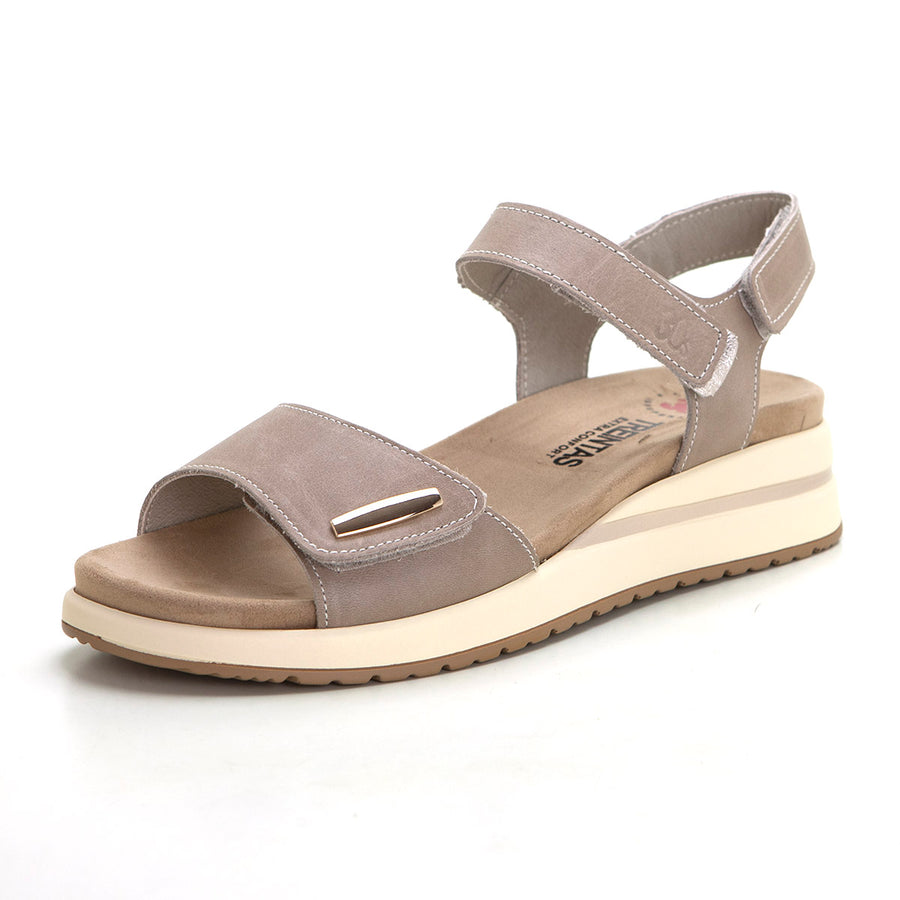 Treintas 4341 Sandalia plana plantilla extraible velcro taupe.