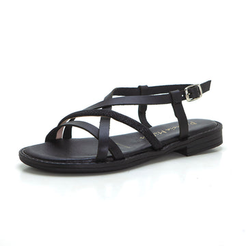 Patricia Miller 6785 Sandalia plana de mujer tiras negro.