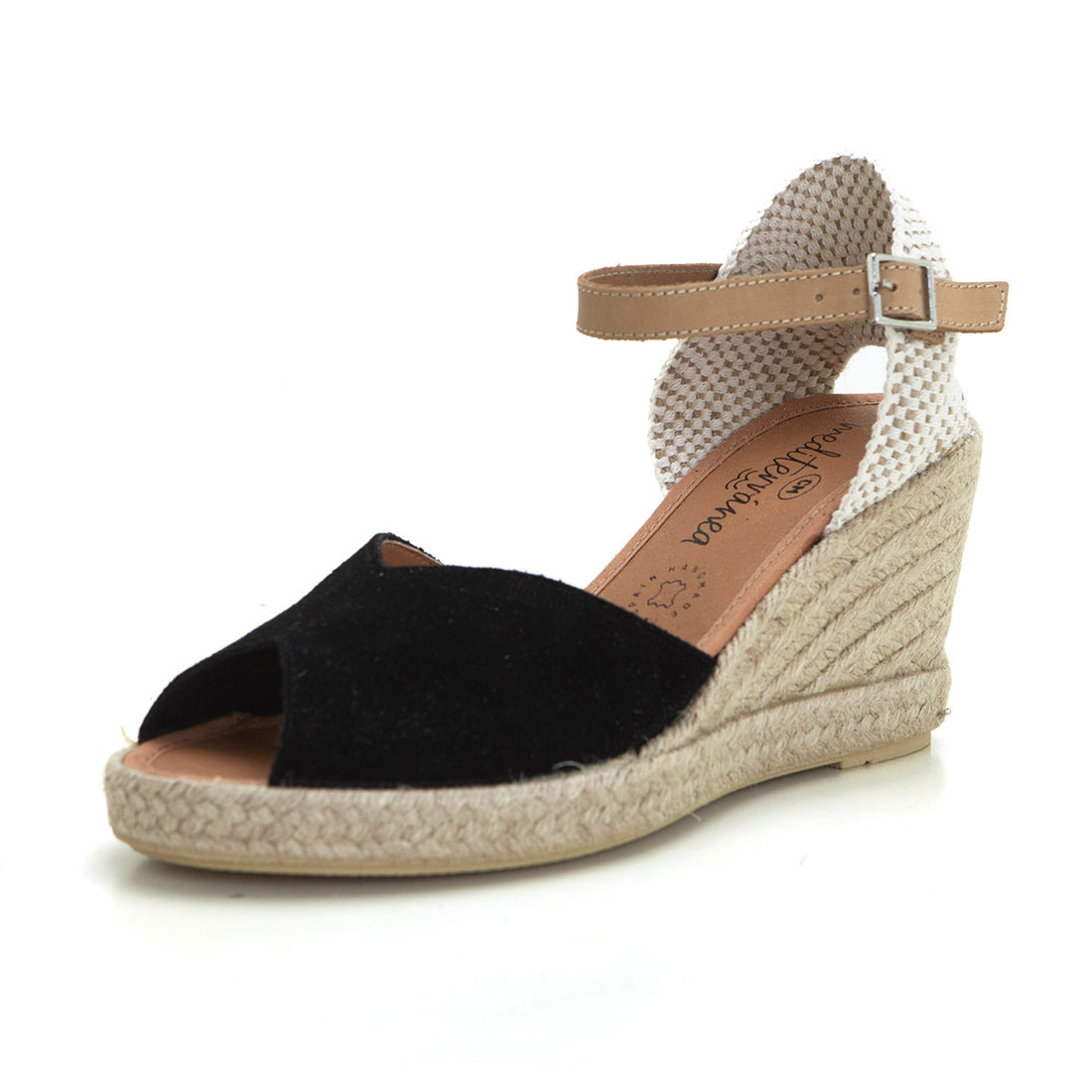 Mediterrania 50219 Sandalia de esparto cuña alta negro.