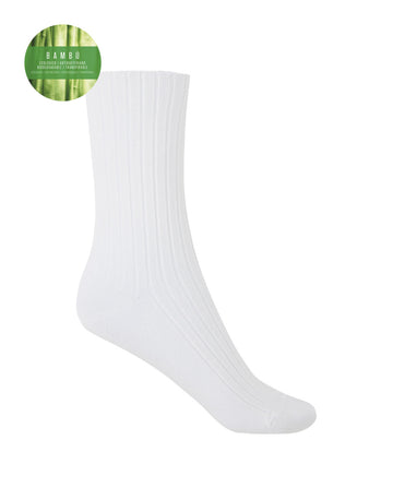 Punto Blanco 1552210 Calcetines de bambú de canalé blanco - puño no aprieta