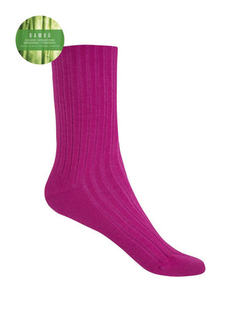 Punto Blanco 1552210 Calcetines de bambú de canalé fuxia- puño no aprieta